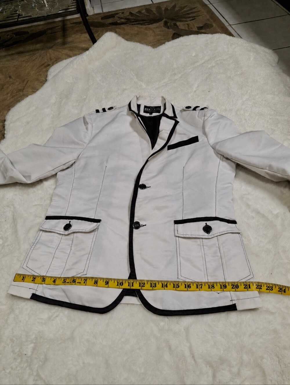 Moy Ferreti White & Black Military Nautical Contrast-Trim Blazer Men Size Large - Picture 12 of 16
